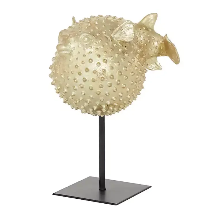 New Gold Puffer Fish Sculpture Statues & Figurines