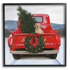 Outlet Gold Pup in a Red Truck Framed Art Print Christmas Art & Wall Decor