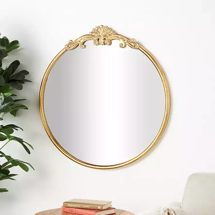 Kirklands Home Decorative Mirrors|Gold Round Baroque Wall Mirror