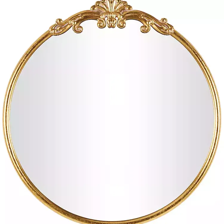 Kirklands Home Decorative Mirrors|Gold Round Baroque Wall Mirror