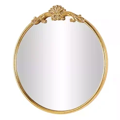 Kirklands Home Decorative Mirrors|Gold Round Baroque Wall Mirror