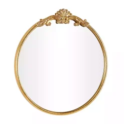 Kirklands Home Decorative Mirrors|Gold Round Baroque Wall Mirror