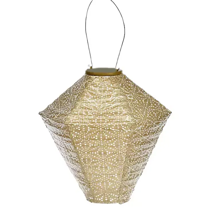Kirklands Home Outdoor Lighting|Sashiko Diamond Hanging LED Outdoor Lantern Gold