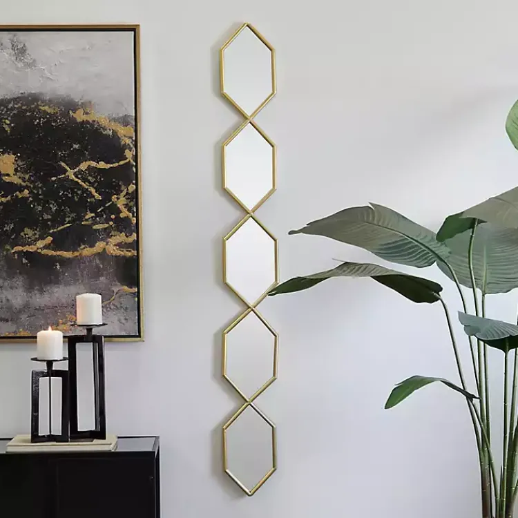 Kirklands Home Decorative Mirrors|Slim Stacked Hexagons Wall Mirror Gold