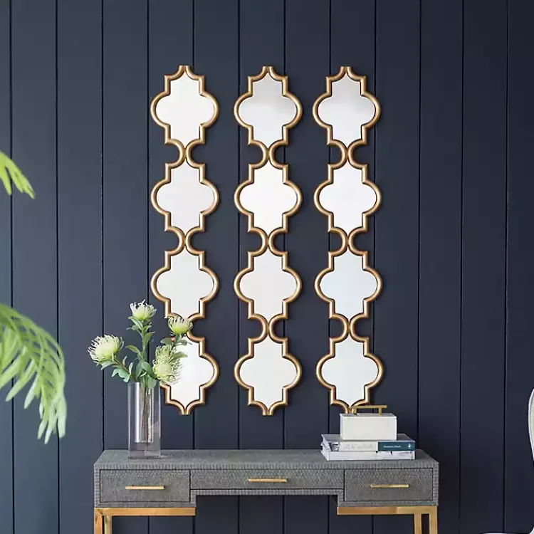 Kirklands Home Decorative Mirrors|Slim Stacked Trellis Wall Mirror Gold