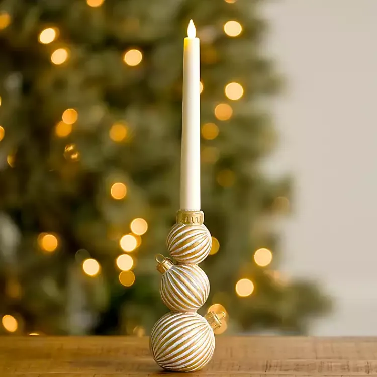 Stacked Ornament Taper Candle Holder Christmas Decorations