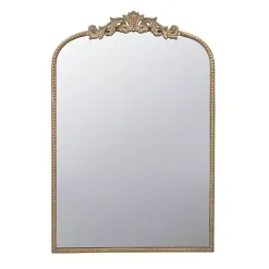 Kirklands Home Decorative Mirrors|Gold Studded Scroll Arched Mirror, 36 in.