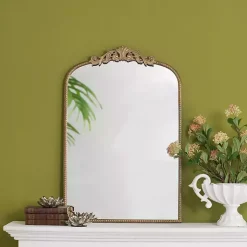 Kirklands Home Decorative Mirrors|Gold Studded Scroll Arched Mirror, 36 in.