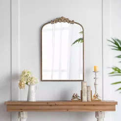 Kirklands Home Decorative Mirrors|Gold Studded Scroll Arched Mirror, 36 in.