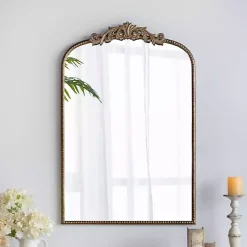 Kirklands Home Decorative Mirrors|Gold Studded Scroll Arched Mirror, 36 in.