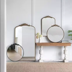 Kirklands Home Decorative Mirrors|Gold Studded Scroll Arched Mirror, 36 in.