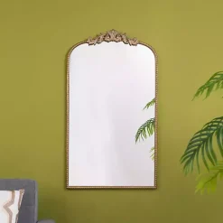 Kirklands Home Decorative Mirrors|Gold Studded Scroll Arched Mirror, 42 in.