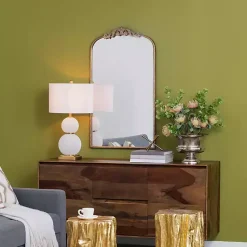 Kirklands Home Decorative Mirrors|Gold Studded Scroll Arched Mirror, 42 in.