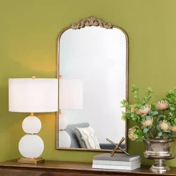 Kirklands Home Decorative Mirrors|Gold Studded Scroll Arched Mirror, 42 in.