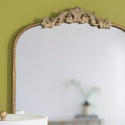 Kirklands Home Decorative Mirrors|Gold Studded Scroll Arched Mirror, 42 in.