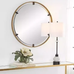 Kirklands Home Decorative Mirrors|Gold Suspended Round Wall Mirror