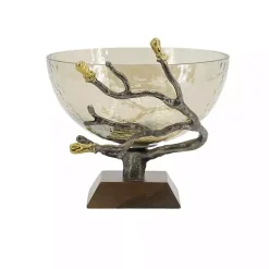 New Gold Tipped Walnut Wood Glass Bowl Decorative Bowls & Jars