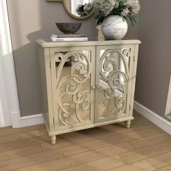 Kirklands Home Entryway Furniture|Wood Carved Scroll Mirrored Cabinet Gold