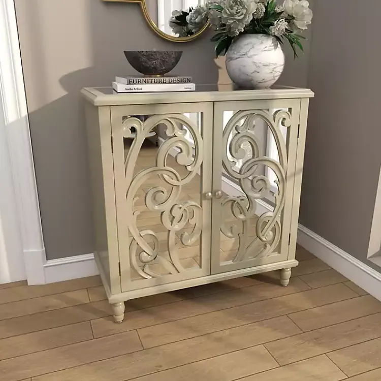 Kirklands Home Entryway Furniture|Wood Carved Scroll Mirrored Cabinet Gold