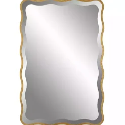 Kirklands Home Decorative Mirrors|Gold Wood Wavy Frame Beveled Wall Mirror