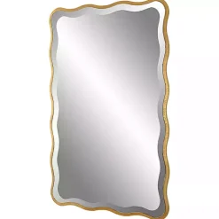 Kirklands Home Decorative Mirrors|Gold Wood Wavy Frame Beveled Wall Mirror