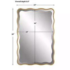 Kirklands Home Decorative Mirrors|Gold Wood Wavy Frame Beveled Wall Mirror
