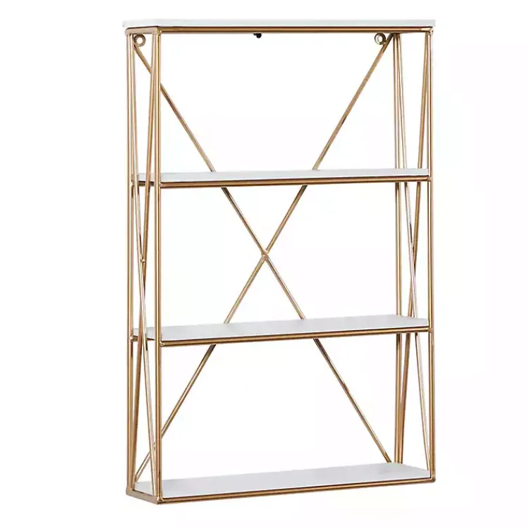 Kirklands Home Shelves|Gold X-Frame Daisy White Wood Wall Shelf