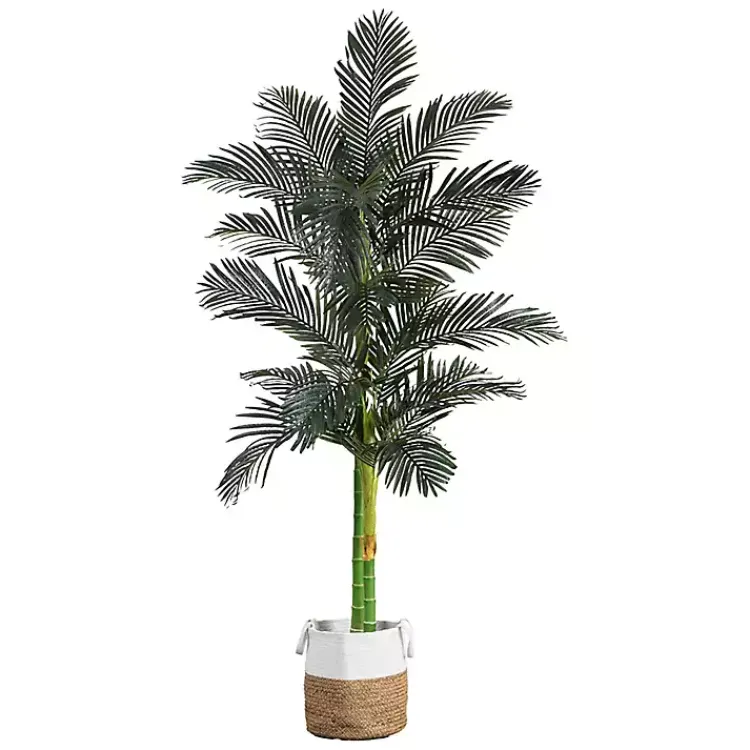 Discount Golden Cane Palm Tree in Woven Planter, 8 ft. Trees & Topiaries