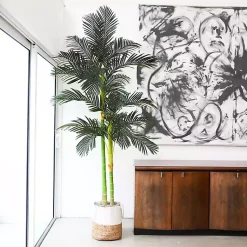 Discount Golden Cane Palm Tree in Woven Planter, 8 ft. Trees & Topiaries