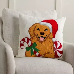 Outlet Golden Retriever with Santa Hat Christmas Pillow Pillows