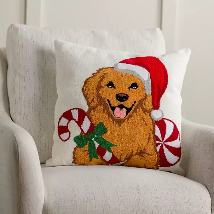Outlet Golden Retriever with Santa Hat Christmas Pillow Pillows
