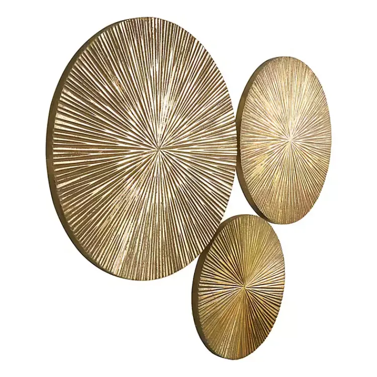 Kirklands Home Wall Plaques|en Ribbed Sunburst Wall Plates, Set of 3 Gold