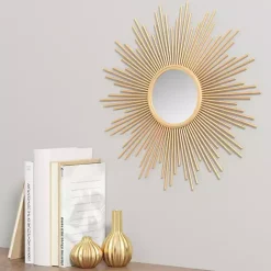 Kirklands Home Decorative Mirrors|Golden Sunburst Small Decorative Wall Mirror