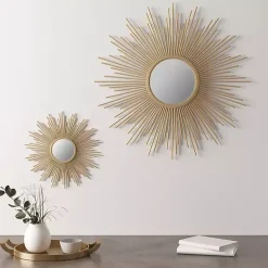 Kirklands Home Decorative Mirrors|Golden Sunburst Small Decorative Wall Mirror