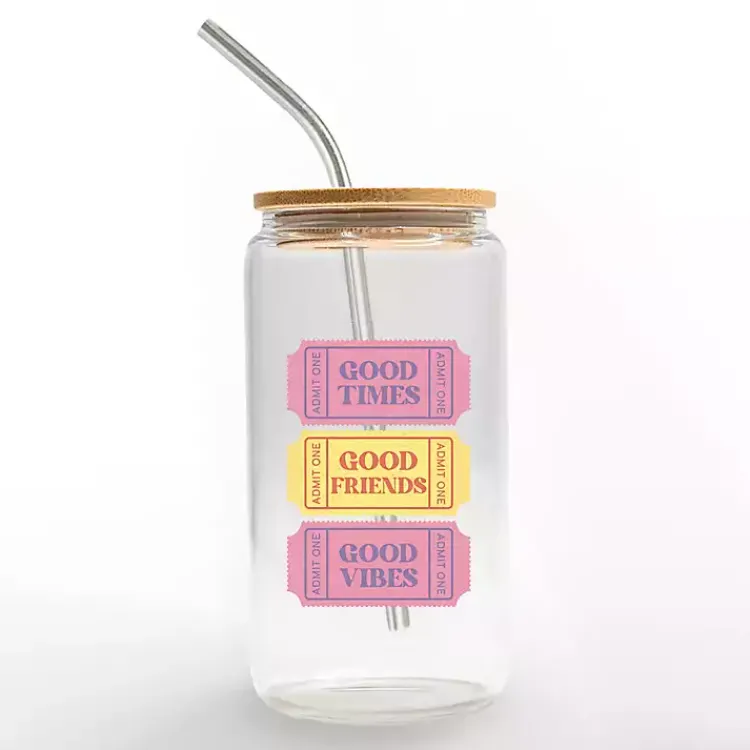 Kirklands Home Glassware & Drinkware|Good Vibes Ticket Stub Glass Tumbler