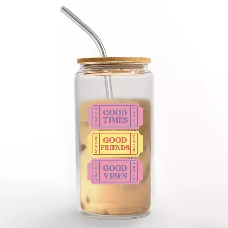 Kirklands Home Glassware & Drinkware|Good Vibes Ticket Stub Glass Tumbler