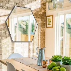 Kirklands Home Decorative Mirrors|Graphite Metal Hexagonal Mirror