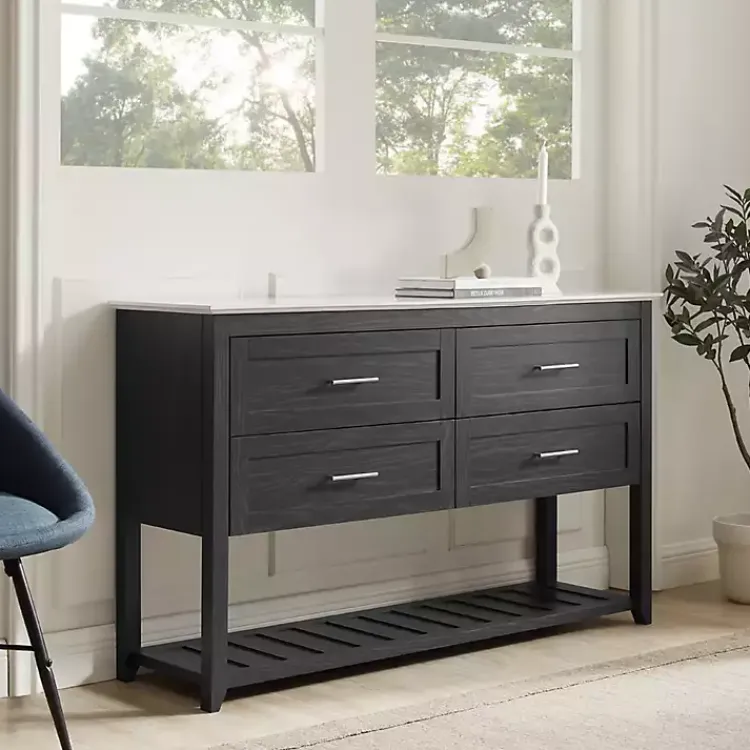 Kirklands Home Cabinets & Sideboards|Graphite Wood Storage Buffet with Faux Marble Top