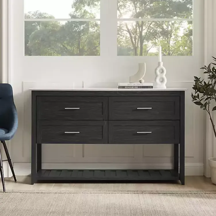 Kirklands Home Cabinets & Sideboards|Graphite Wood Storage Buffet with Faux Marble Top