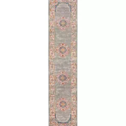 Kirklands Home Area Rugs|Gray & Pink Central Motif Botanical Runner
