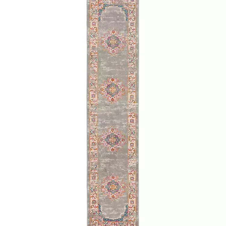 Kirklands Home Area Rugs|Gray & Pink Central Motif Botanical Runner