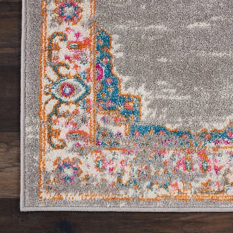 Kirklands Home Area Rugs|Gray & Pink Central Motif Botanical Runner