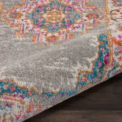 Kirklands Home Area Rugs|Gray & Pink Central Motif Botanical Runner