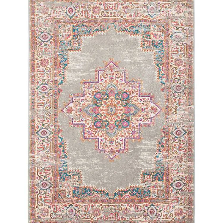 Kirklands Home Area Rugs|Gray & Pink Central Motif Botanical Area Rug, 5x7