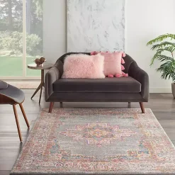 Kirklands Home Area Rugs|Gray & Pink Central Motif Botanical Area Rug, 5x7