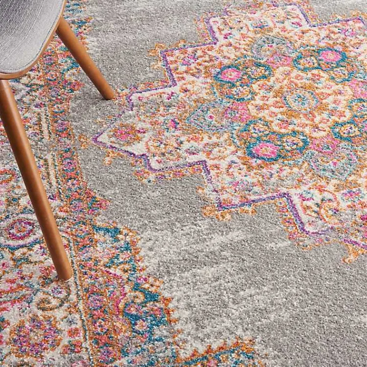 Kirklands Home Area Rugs|Gray & Pink Central Motif Botanical Area Rug, 5x7