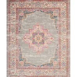 Kirklands Home Area Rugs|Gray & Pink Central Motif Botanical Area Rug, 8x10