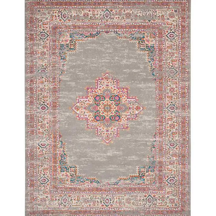 Kirklands Home Area Rugs|Gray & Pink Central Motif Botanical Area Rug, 9x12