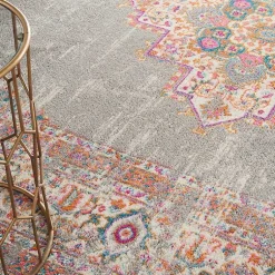 Kirklands Home Area Rugs|Gray & Pink Central Motif Botanical Area Rug, 9x12