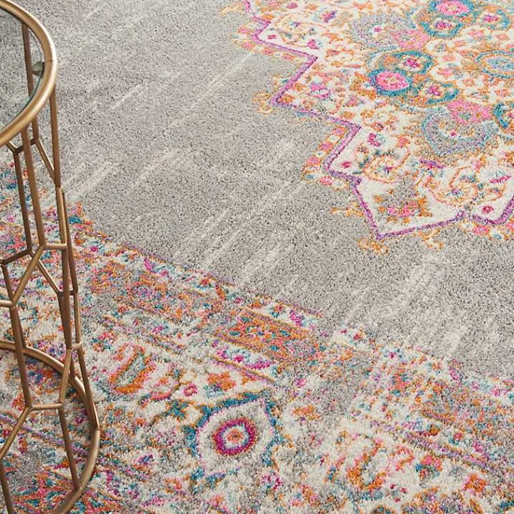 Kirklands Home Area Rugs|Gray & Pink Central Motif Botanical Area Rug, 9x12